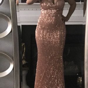 Strapless Rose Gold sequin gown dress